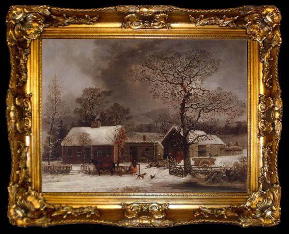 framed  George Henry Durrie Winter Scene in New Haven,Connecticut, ta009-2
